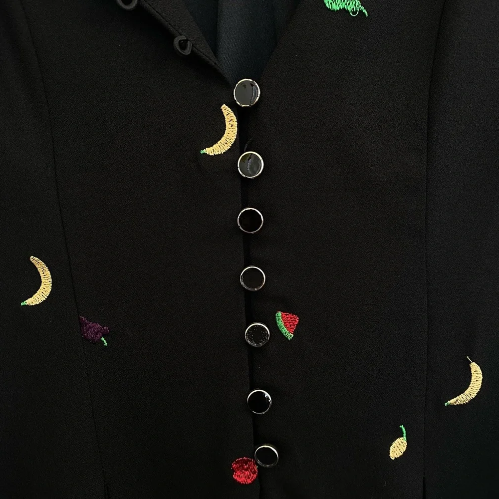 Abow Black Dress with Fruit Embroidery 🍉 🍎 🍌 Size 10 - Picture 5 of 16